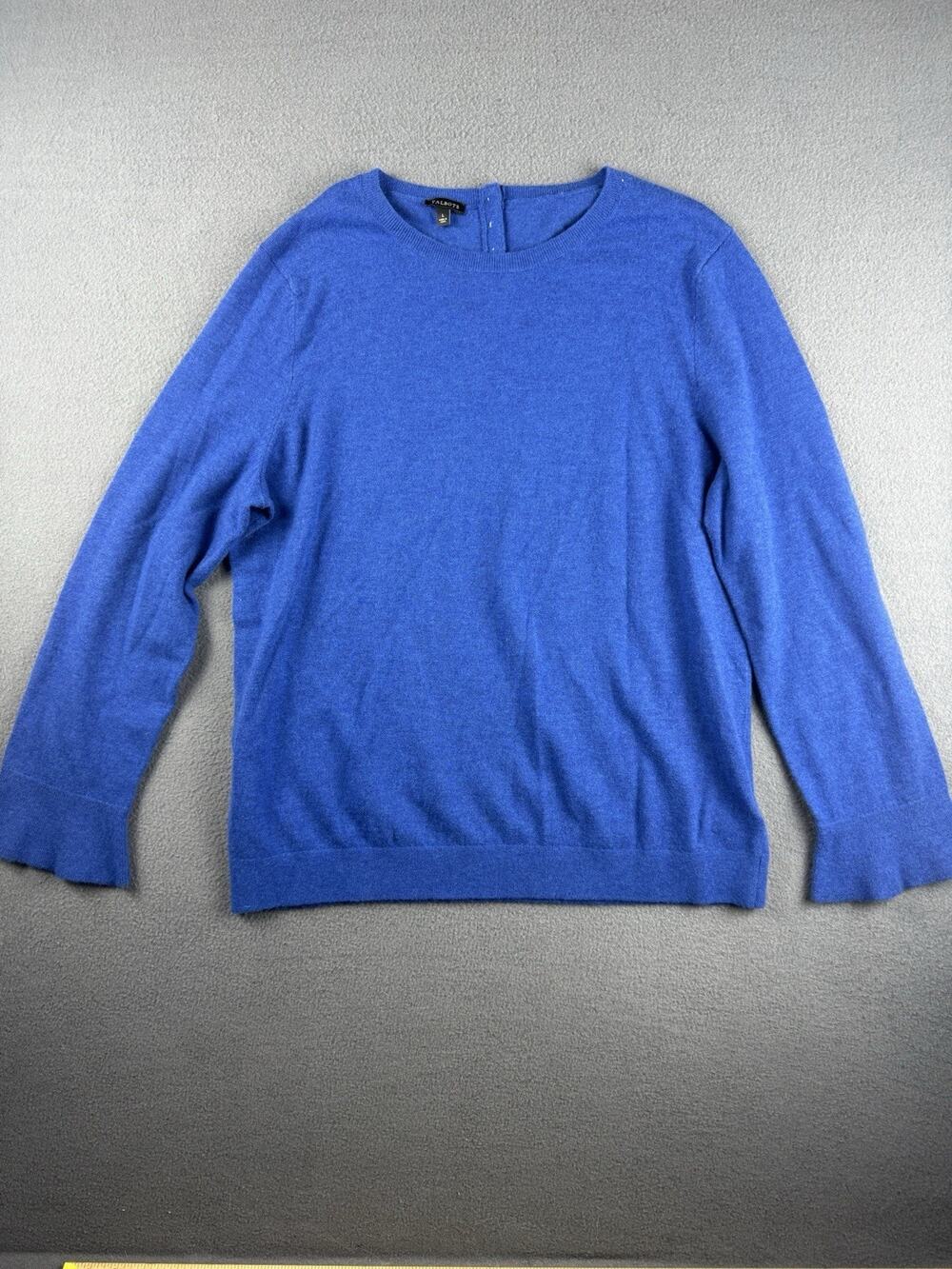 Talbots Blue Lambswool Button Back Detail Sweater Bell Cuffs Size Large
